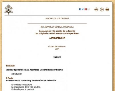 Disponible en español Documento preparatorio al Sínodo ordinario sobre la Familia