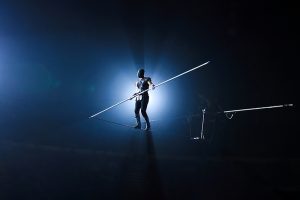 Tightrope walkers at the circus.